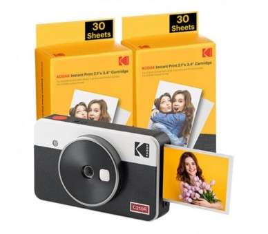 ph2KODAK MINI SHOT 2 RETRO C210RW PORTABLE WIRELESS CAMERA AND PHOTO BUNDLE 21X34 WHITE h2ul liCOMBO DE CaMARA IMPRESORA lleve 