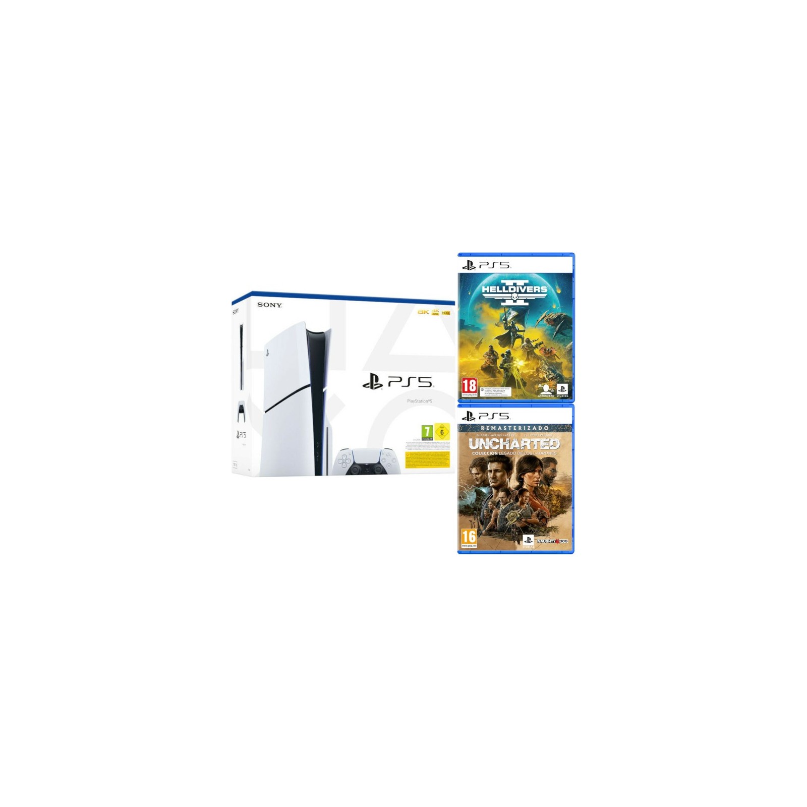 CONSOLA WHITE SLIM EDITION + DUALSENSE (1TB) + HELLDIVERS II + UNCHARTED COL.LEGADO DE LOS LADRONES