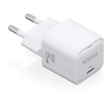 ph2AISENS CARGADOR GaN 35W 1xUSB C PD30 QC40 BLANCO h2pCargador GaN USB C 35W para cargar portatiles moviles camaras y tablets 