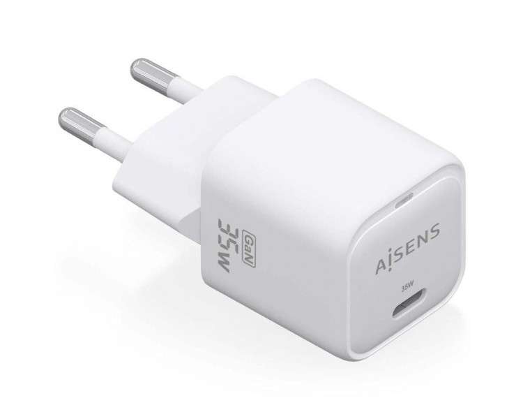 ph2AISENS CARGADOR GaN 35W 1xUSB C PD30 QC40 BLANCO h2pCargador GaN USB C 35W para cargar portatiles moviles camaras y tablets 