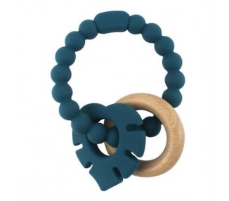 Magni - Teether bracelet silicone with wooden ring and leaves appendix - Petroleum green (5546)