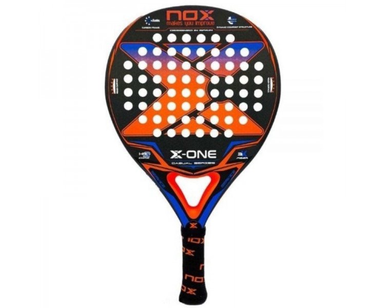 h2NOX X ONE EVO COLOURS h2divUna pala de diseno llamativo con colores llamativos en naranja rojizo o azul electrico sobre fondo