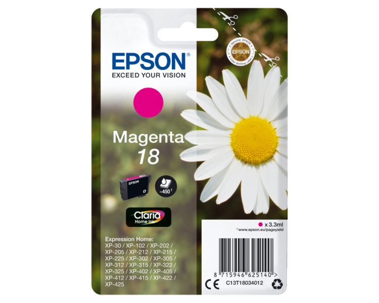 TINTA EPSON CLARIA 18 MAGENTA XP102 205 305 322 405 422