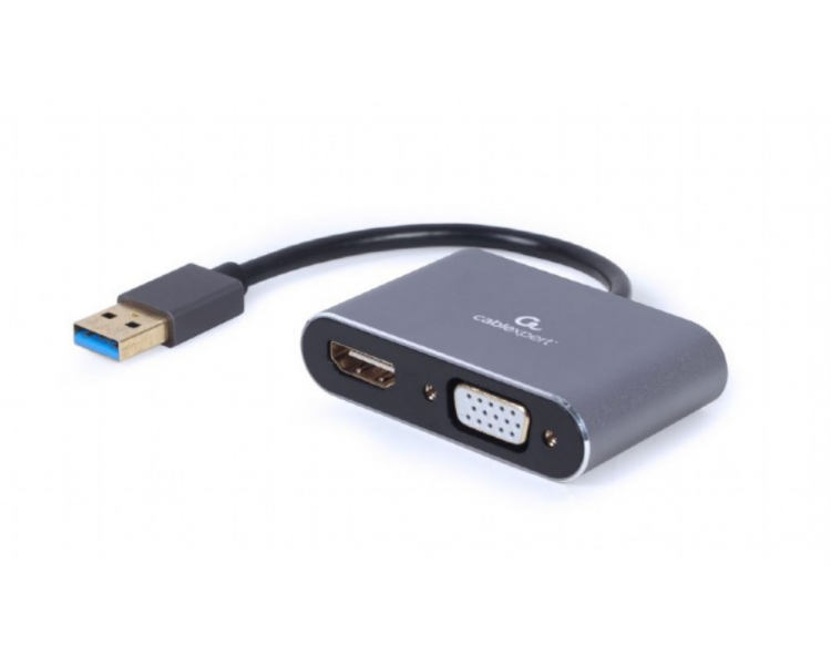 ADAPTADOR DE PANTALLA GEMBIRD USB A HDMI VGA GRIS ESPACIAL