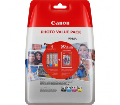 TINTA CANON CLI571 PACK DE 4 50 HOJAS DE PAPEL FOTOGRAFICO