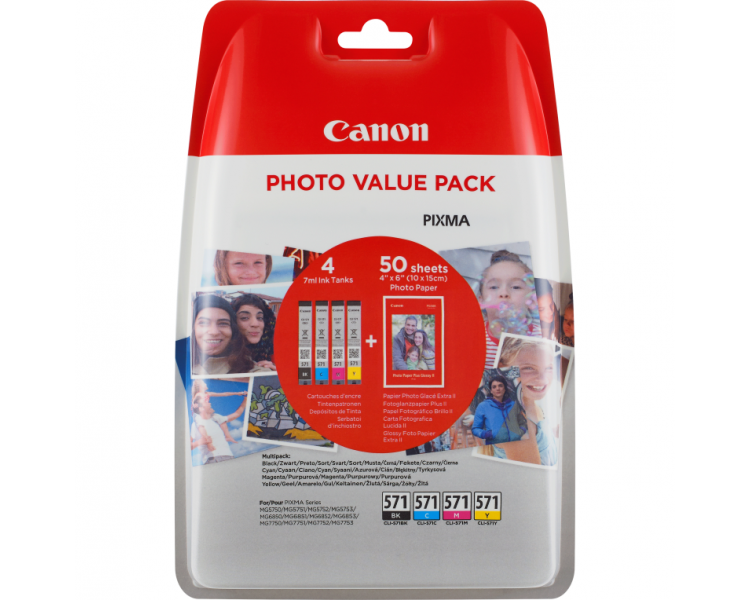 TINTA CANON CLI571 PACK DE 4 50 HOJAS DE PAPEL FOTOGRAFICO