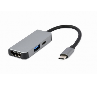 ADAPTADOR MULTIPUERTO USB TIPO C 3 EN 1 PUERTO USB HDMI PD PLATA