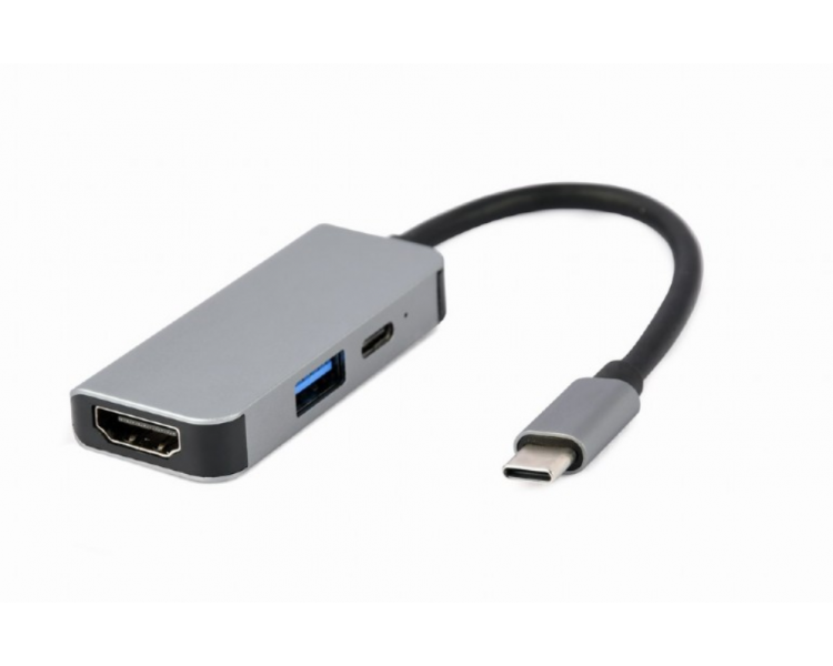 ADAPTADOR MULTIPUERTO USB TIPO C 3 EN 1 PUERTO USB HDMI PD PLATA