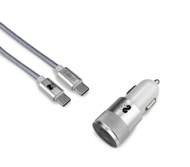 CARGADOR COCHE SUBBLIM DUAL PD PD18WQC30 C TO C CABLE SILVER