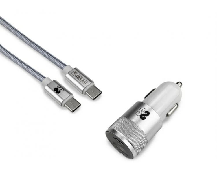 CARGADOR COCHE SUBBLIM DUAL PD PD18WQC30 C TO C CABLE SILVER