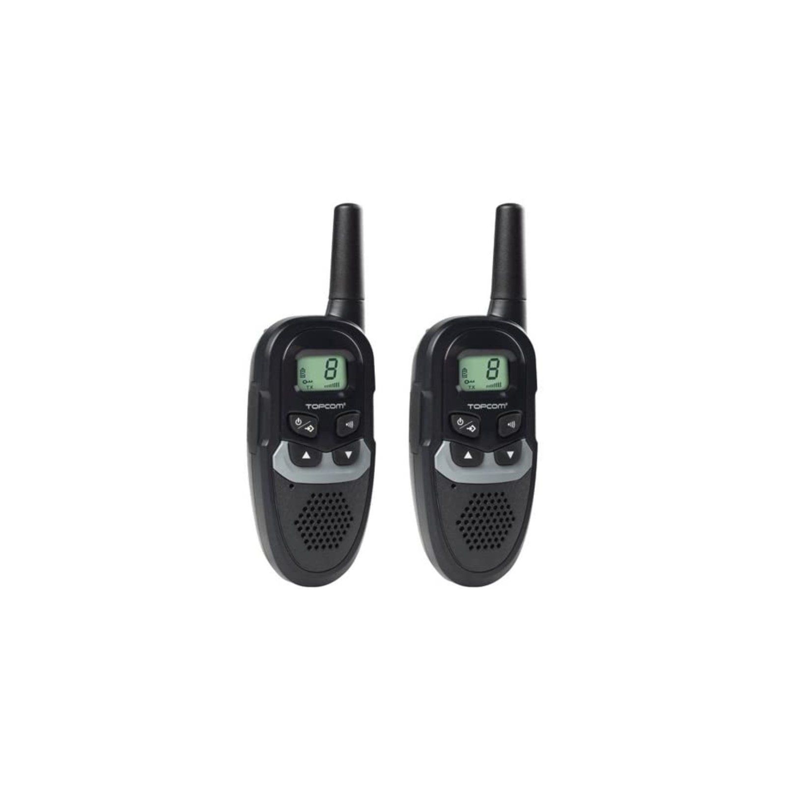 pEl walkie talkie Topcom RC 6410 es un walkie talkie practico y accesible con 8 canales para que pueda comunicarse facilmente e