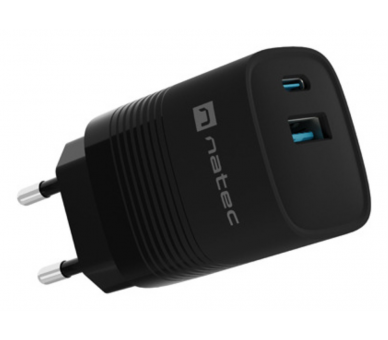 CARGADOR NATEC RIBERA GAN 30W PD30 QC30 1XUSB A 1XUSB C NEGRO