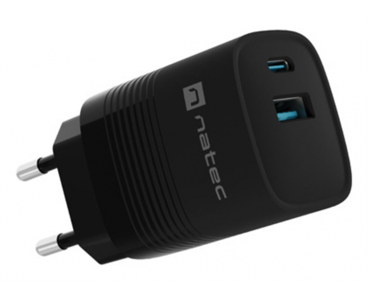 CARGADOR NATEC RIBERA GAN 30W PD30 QC30 1XUSB A 1XUSB C NEGRO