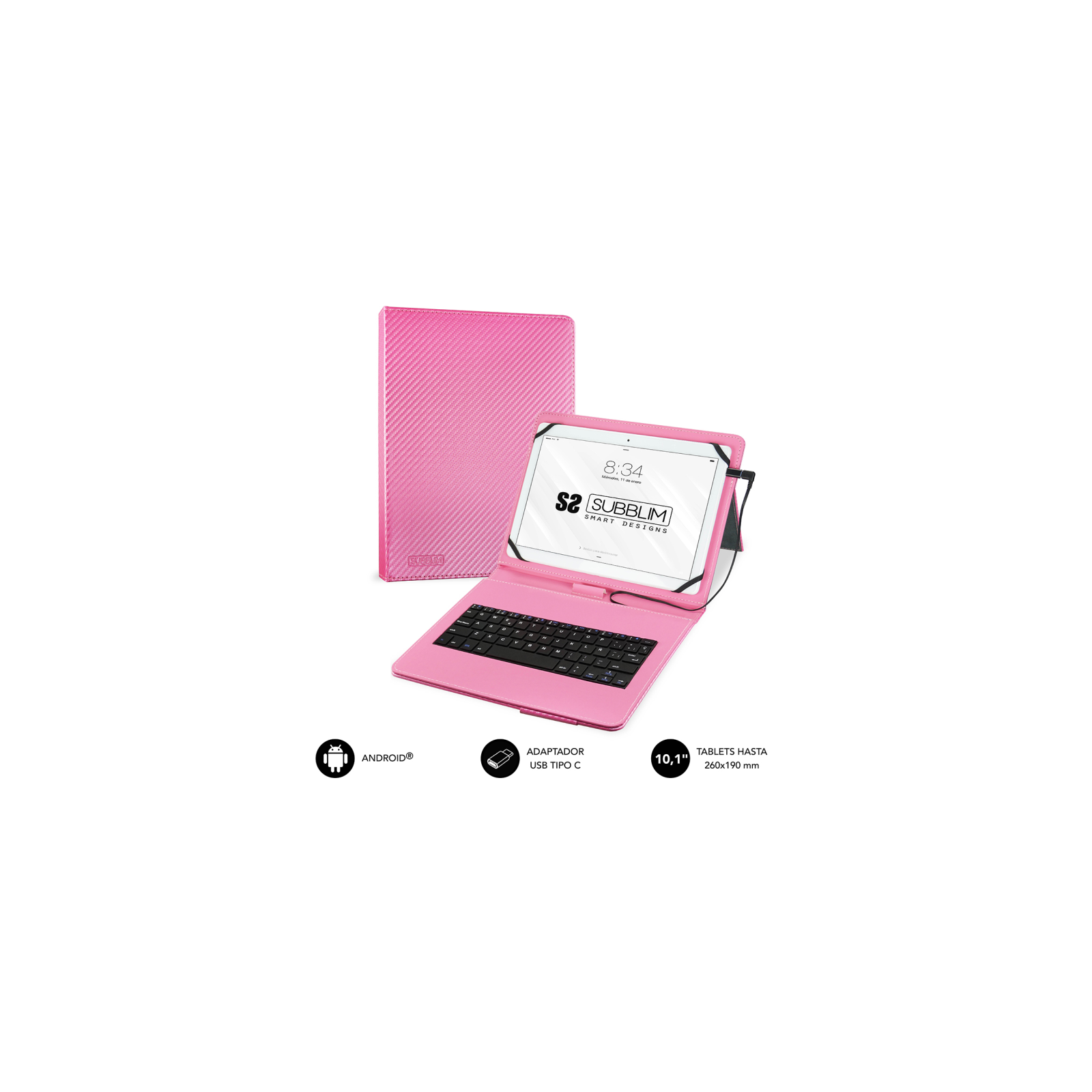 FUNDA TABLET SUBBLIM KEYTAB PRO USB 101 PINK