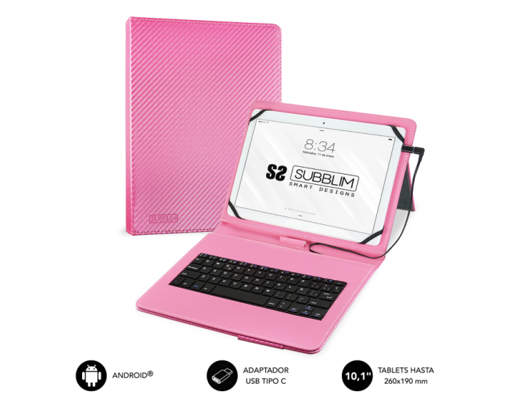 FUNDA TABLET SUBBLIM KEYTAB PRO USB 101 PINK