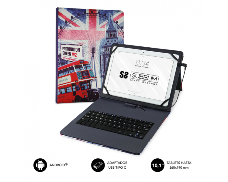 FUNDA TABLET SUBBLIM KEYTAB USB 101 ENGLAND