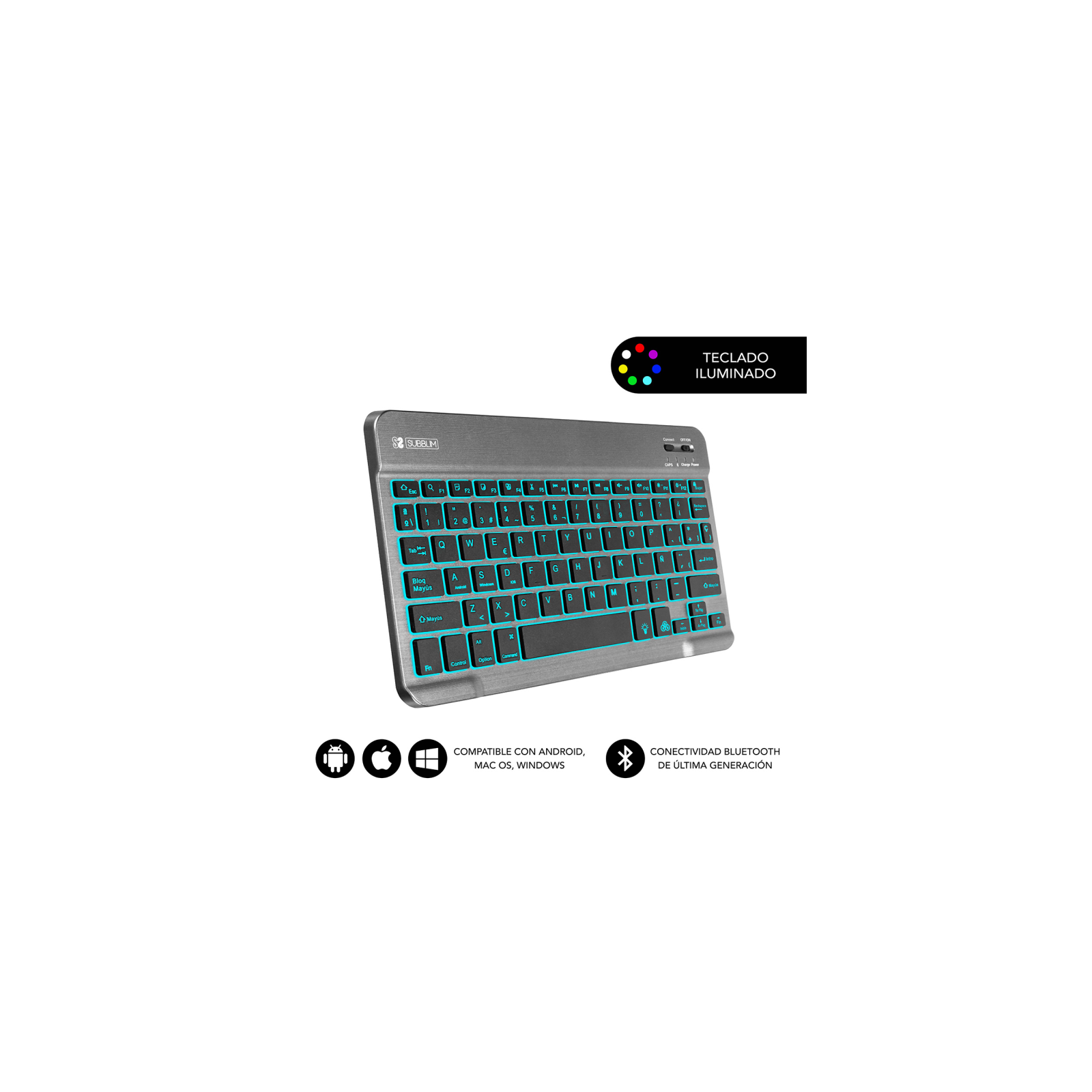 TECLADO SUBBLIM SMART BACKLIT BT KEYBOARD GREY