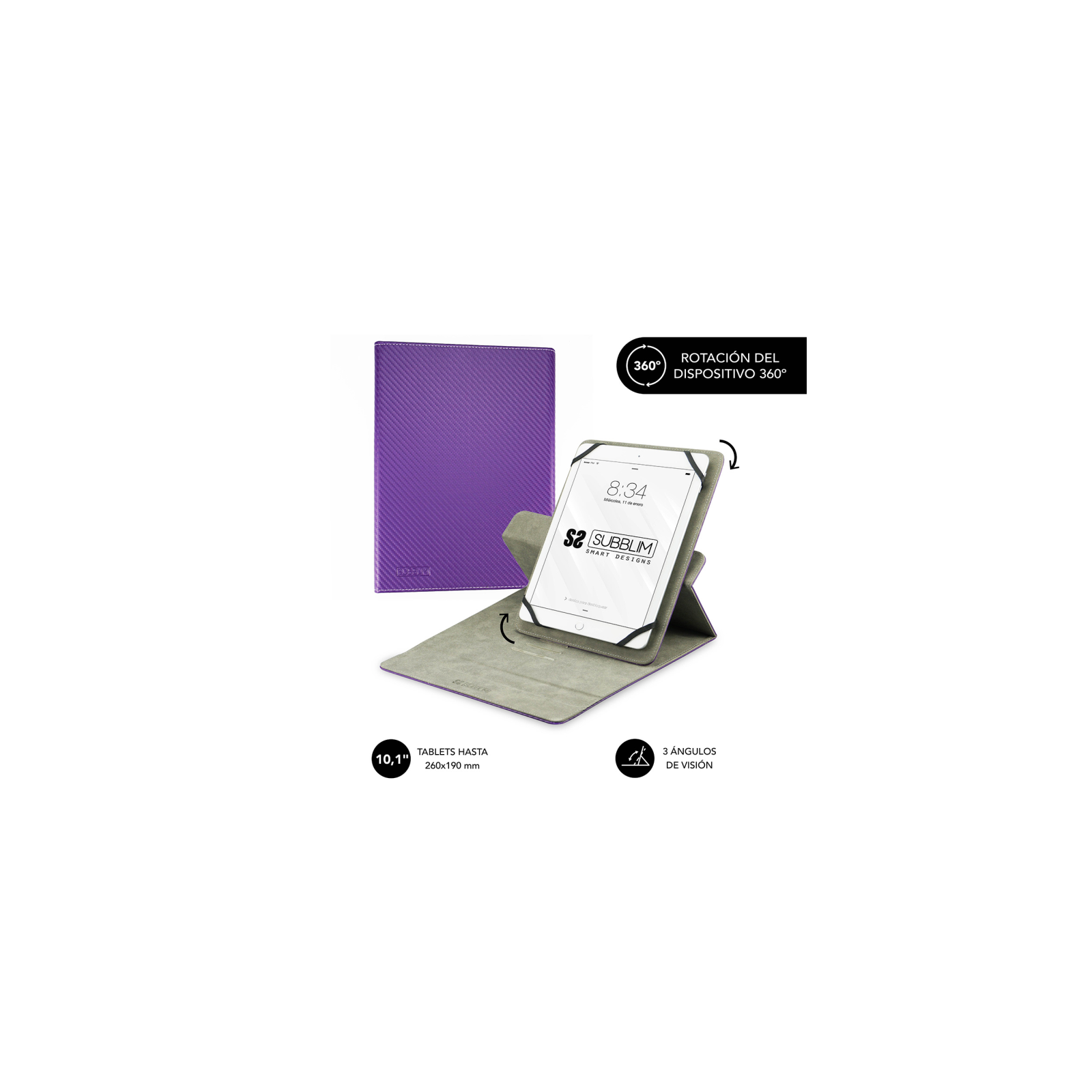 FUNDA TABLET SUBBLIM ROTATE 360 EXECUTIVE CASE 101 PURPLE