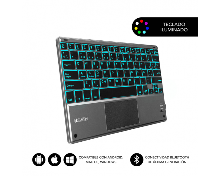 TECLADO TABLET SUBBLIM SMART BACKLIT BT KEYBOARD TOUCHPAD GREY