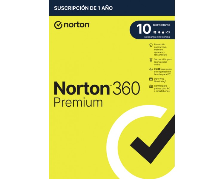 NORTON 360 PREMIUM 75GB ES 1 USER 10 DEVICE 12MO