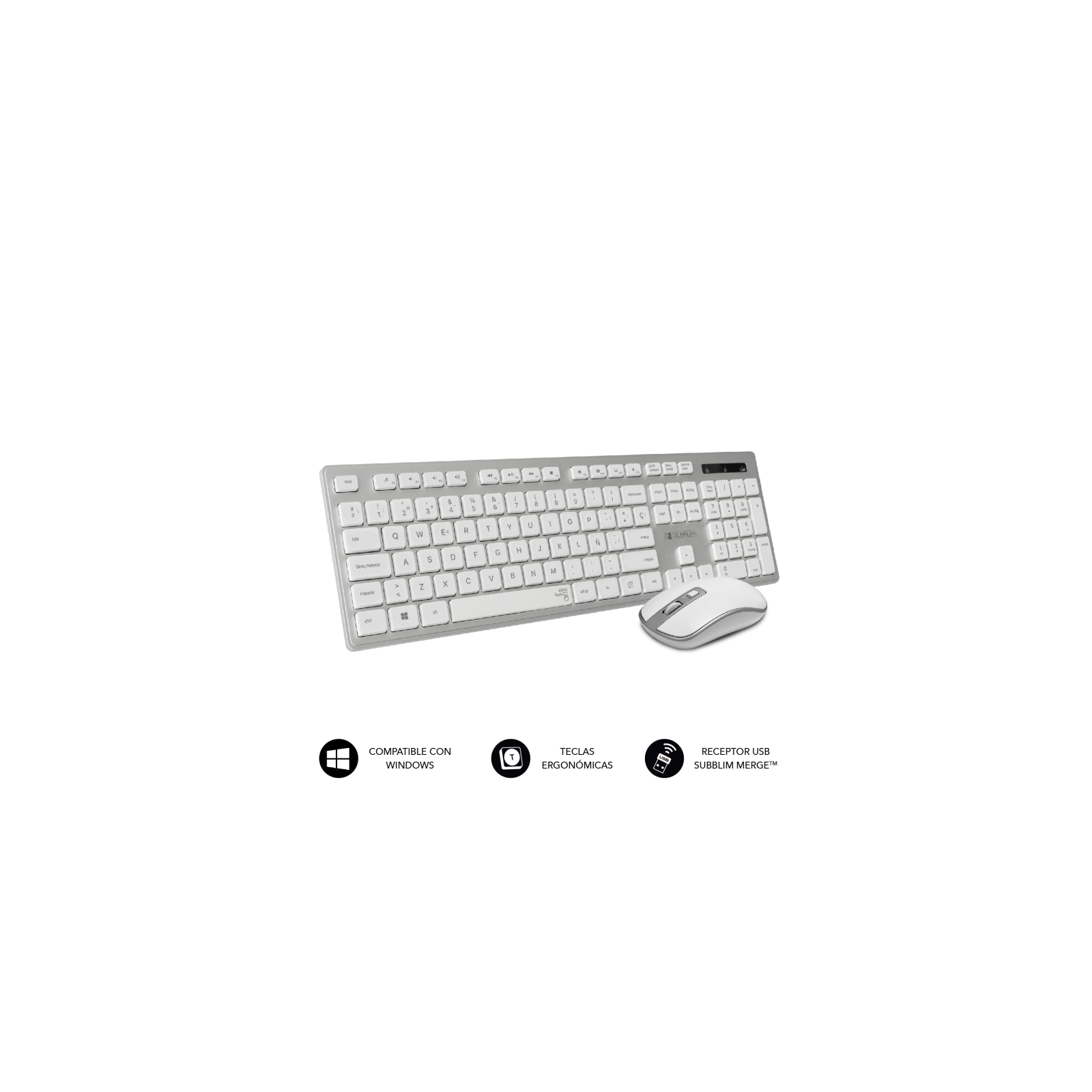 COMBO TECLADO RATON SUBBLIM WIRELESS ERGO KEYS SILENT FLAT HQ SILVER