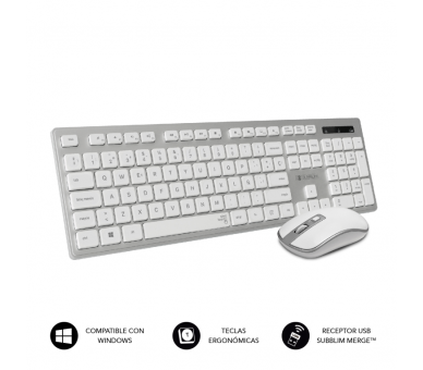 COMBO TECLADO RATON SUBBLIM WIRELESS ERGO KEYS SILENT FLAT HQ SILVER