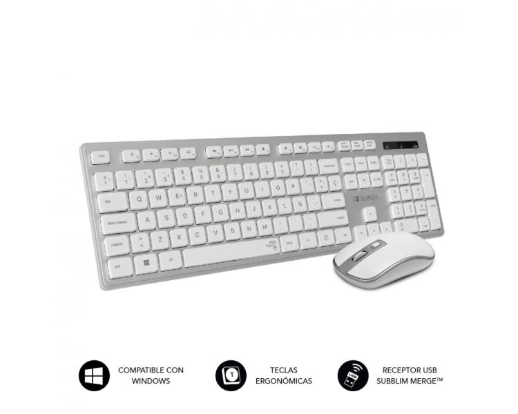 COMBO TECLADO RATON SUBBLIM WIRELESS ERGO KEYS SILENT FLAT HQ SILVER