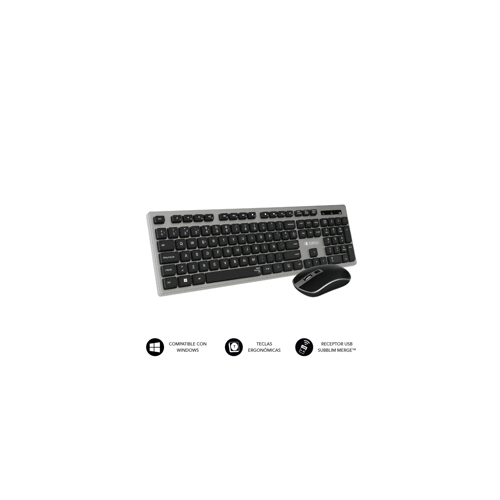 COMBO TECLADO RATON SUBBLIM WIRELESS ERGO KEYS SILENT FLAT HQ GREY