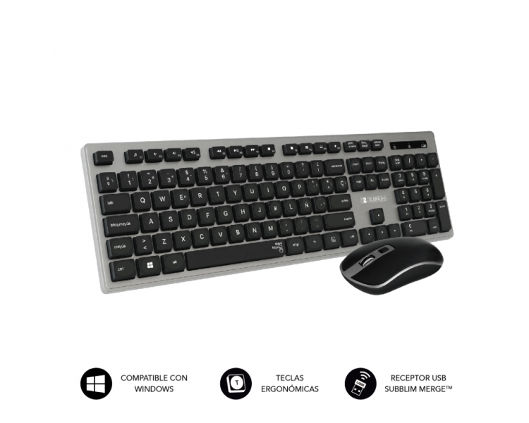 COMBO TECLADO RATON SUBBLIM WIRELESS ERGO KEYS SILENT FLAT HQ GREY