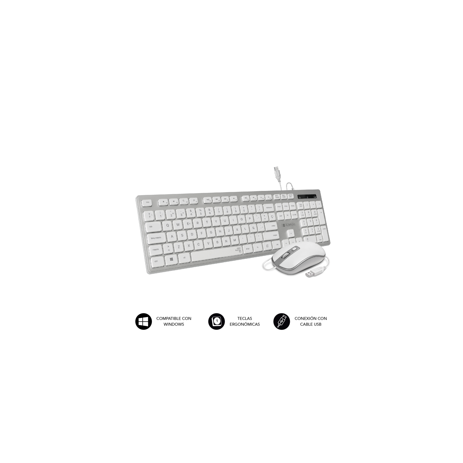 COMBO TECLADO RATON SUBBLIM WIRED ERGO KEYS SILENT FLAT HQ SILVER