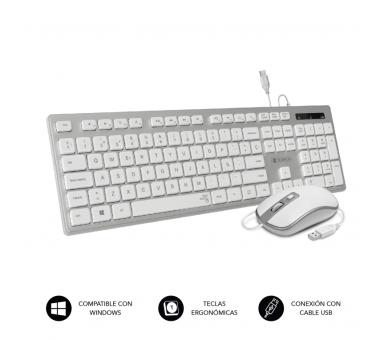 COMBO TECLADO RATON SUBBLIM WIRED ERGO KEYS SILENT FLAT HQ SILVER