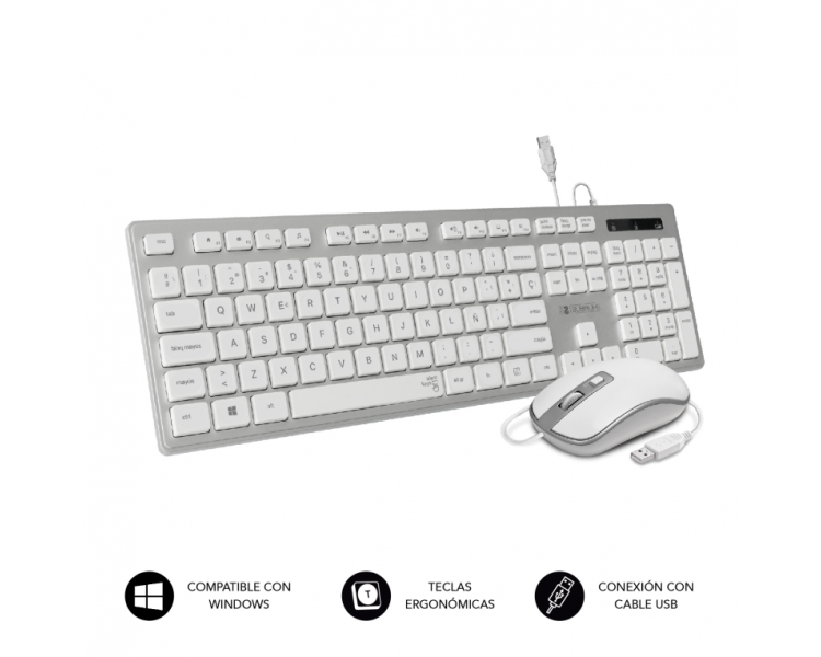 COMBO TECLADO RATON SUBBLIM WIRED ERGO KEYS SILENT FLAT HQ SILVER