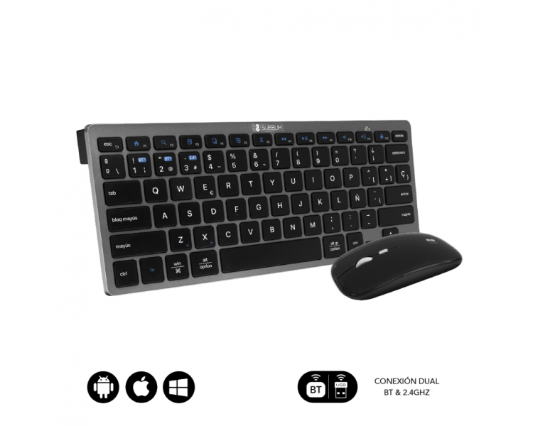 COMBO TECLADO RATON SUBBLIM MULTIDISPOSITIVO COMPACTO GRIS NEGRO BLUETOOTH