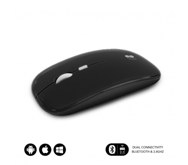 RATON SUBBLIM DUAL FLAT MOUSE BLACK RECHARGEABLE