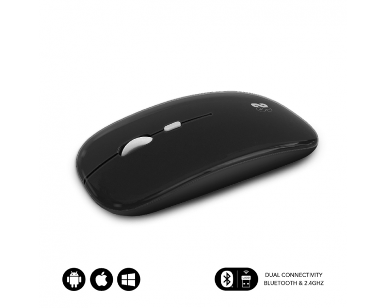 RATON SUBBLIM DUAL FLAT MOUSE BLACK RECHARGEABLE