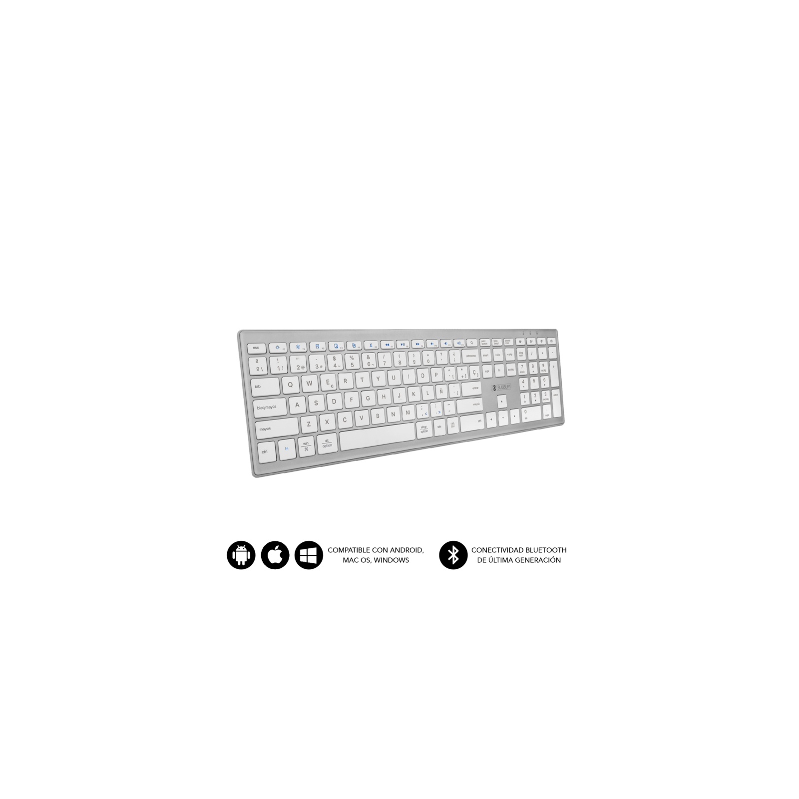 TECLADO SUBBLIM KEYBOARD BLUETOOTH PURE EXTENDED SILVER