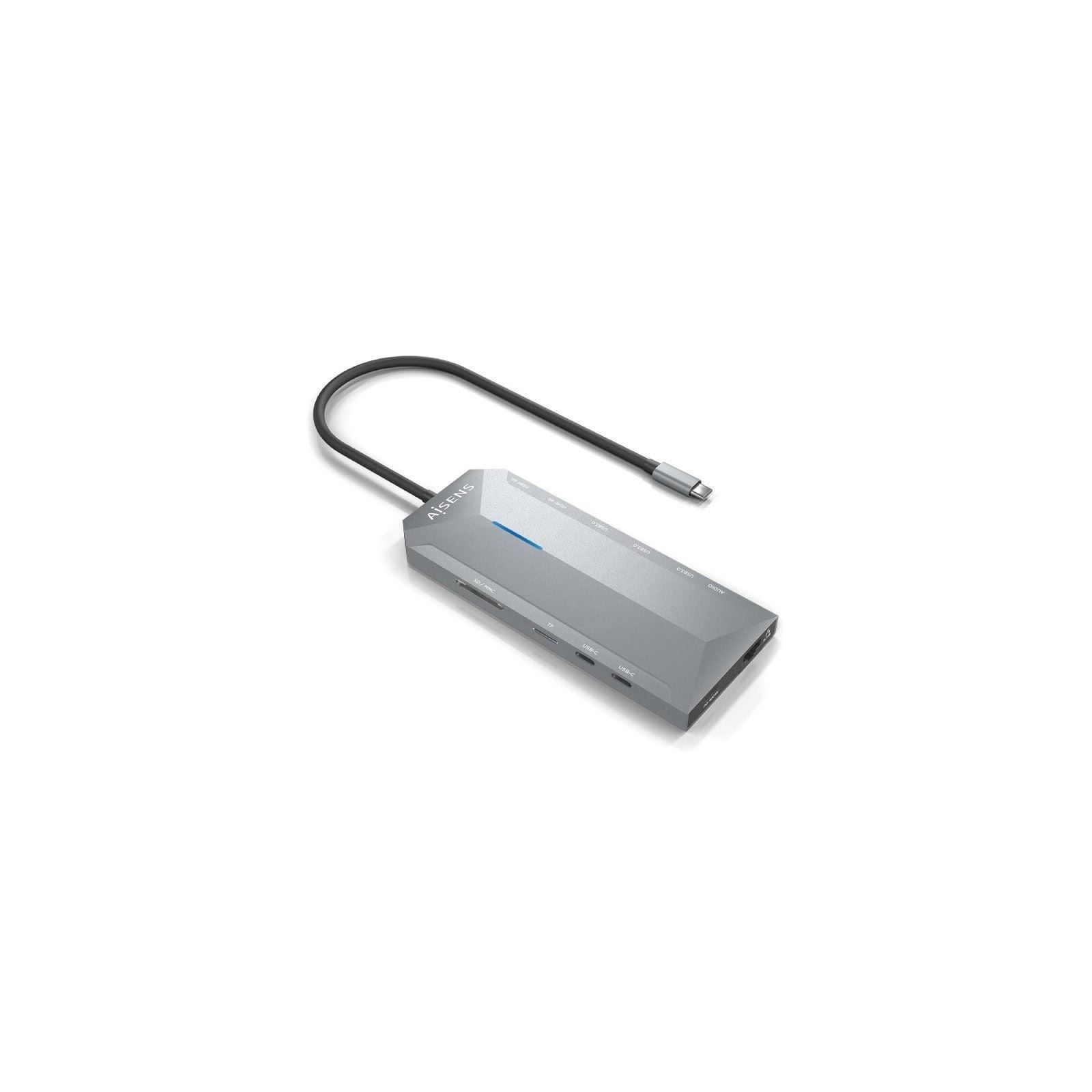 pAISENS USB C DOCK 12 EN 1 USB C A 2xHDMI 1XRJ45 3xUSB A 2xUSB C 1xUSB C PD 1xAUDIO 1xSD 1xMICRO SD GRIS 15CMbrul libDescripcio