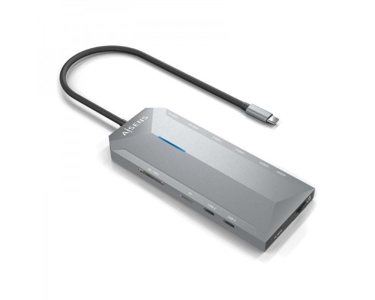 pAISENS USB C DOCK 12 EN 1 USB C A 2xHDMI 1XRJ45 3xUSB A 2xUSB C 1xUSB C PD 1xAUDIO 1xSD 1xMICRO SD GRIS 15CMbrul libDescripcio