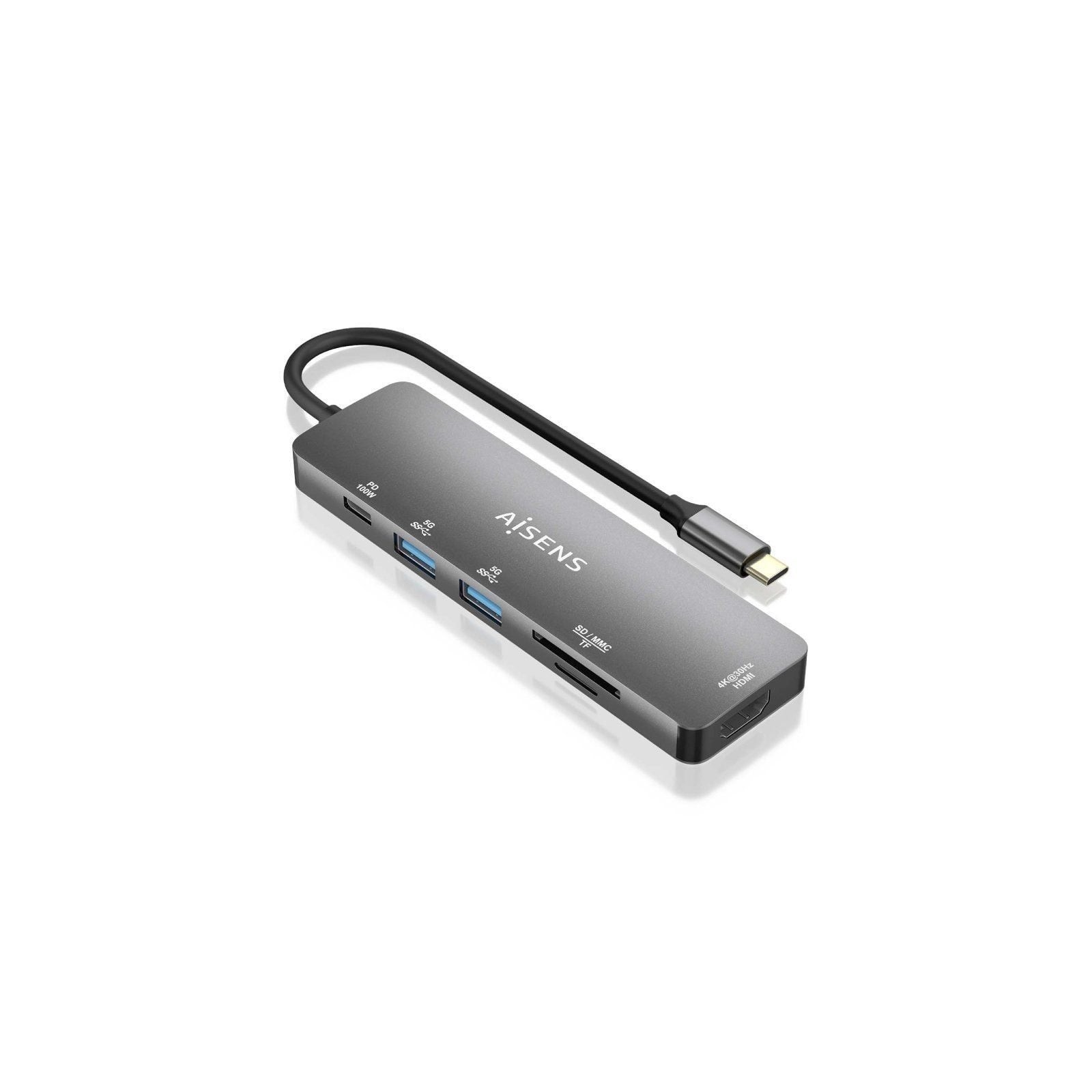 h2AISENS USB C DOCK 6 EN 1 USB C A 1xHDMI 2xUSB A 1xUSB C PD 100W 1xSD 1xMICRO SD GRIS 15CM h2pbDescripcion b ppulliConversor U