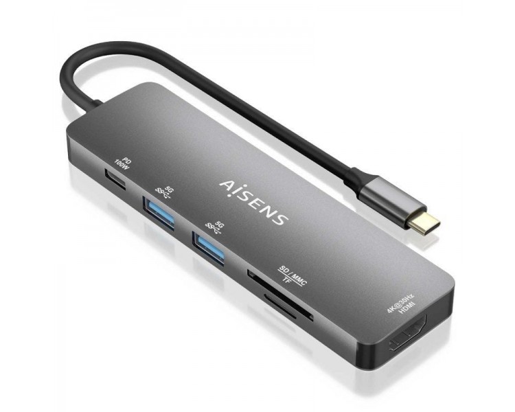 h2AISENS USB C DOCK 6 EN 1 USB C A 1xHDMI 2xUSB A 1xUSB C PD 100W 1xSD 1xMICRO SD GRIS 15CM h2pbDescripcion b ppulliConversor U