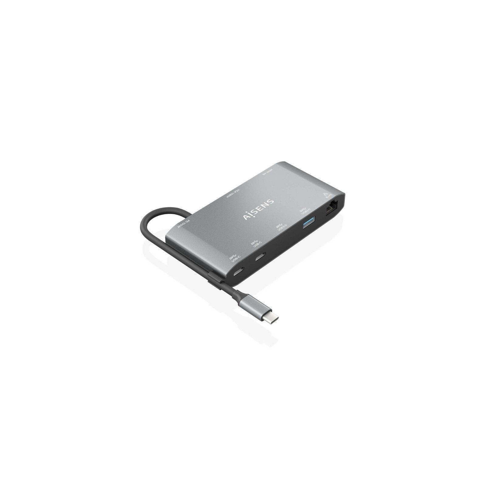 pul libAISENS USB C DOCK 8 EN 1 USB C A 1xHDMI 1xVGA 1xRJ45 2xUSB A 2xUSB C 5G 1xUSB C PD GRIS 20CM b li libDescripcion b li li