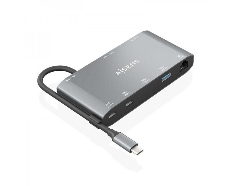 pul libAISENS USB C DOCK 8 EN 1 USB C A 1xHDMI 1xVGA 1xRJ45 2xUSB A 2xUSB C 5G 1xUSB C PD GRIS 20CM b li libDescripcion b li li