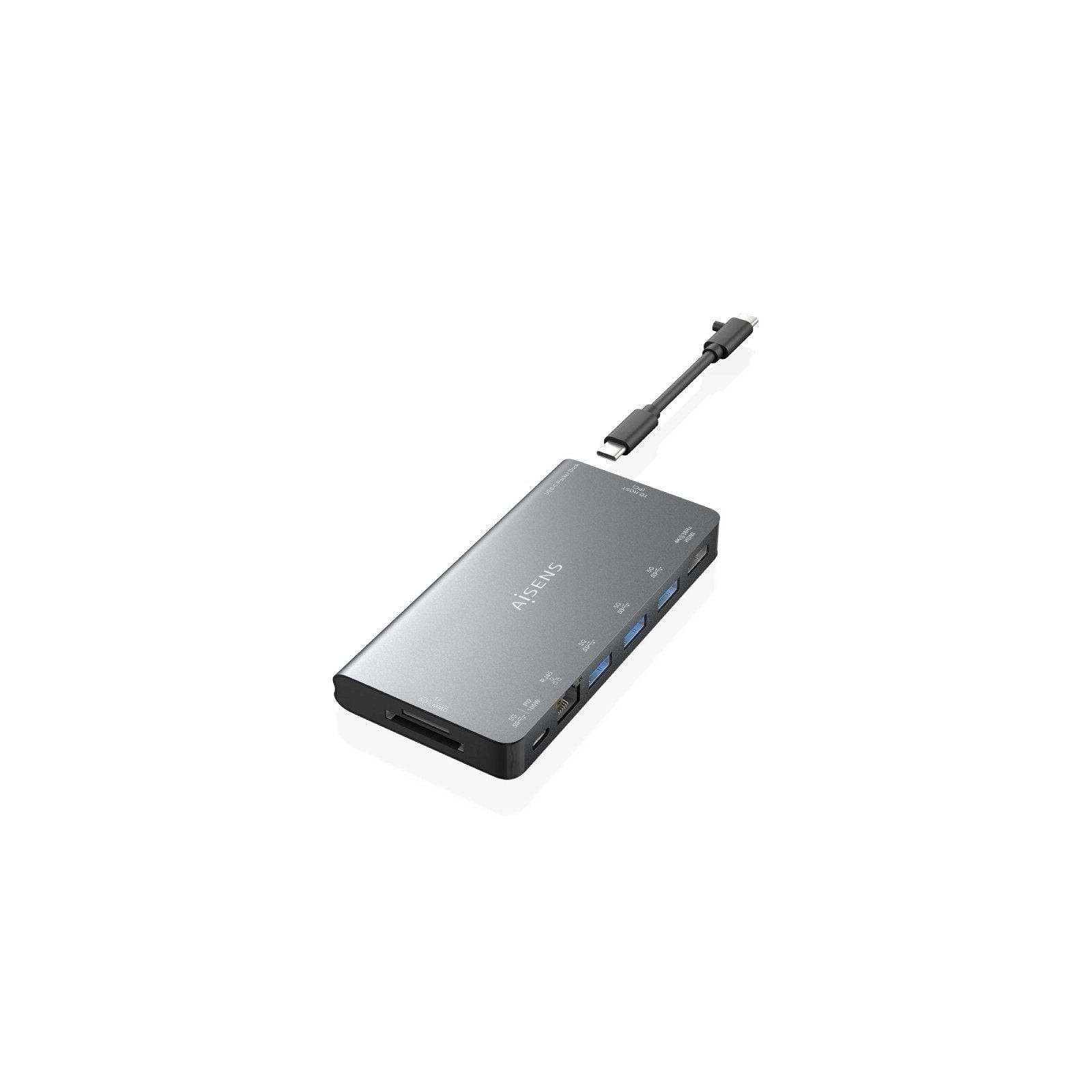 pul libAISENS USB C DOCK 8 EN 1 USB C A 1xHDMI 1xRJ45 3xUSB A 1xUSB C DATOSPD 1xSD 1xMICRO SD GRIS 10CM b li libDescripcion b l