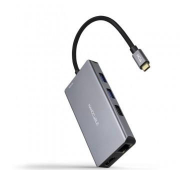 h2HUB USB C 9 en 1 Conversor USB C a 3 x USB A 2 x HDMI RJ45 TF SD USB C PD 100W Aluminio 15 cm Gris h2divHub USB C USB30br div