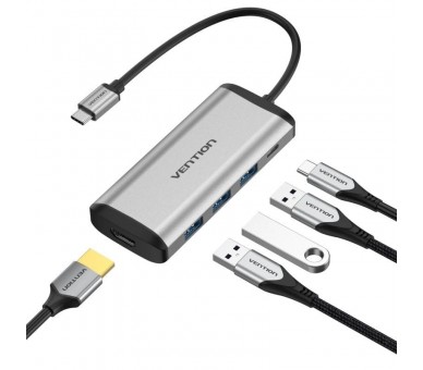 p ph2Convertidor tipo C a HDMI USB303 PD h2ul liConcentrador USB C 5 en 1 Equipado con salida HDMI 4K PD de 100 W y 3 puertos U