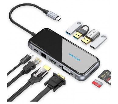 ph2Expansion de concentrador USB C 10 en 1 h2pEstacion de acoplamiento USB C 10 en 1 VENTION equipada con puerto HDMI 4K puerto