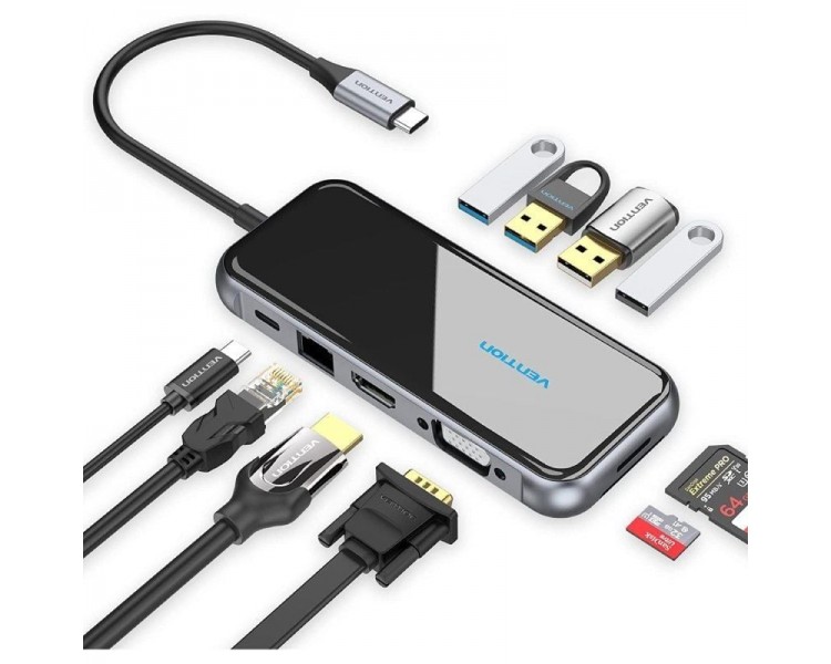 ph2Expansion de concentrador USB C 10 en 1 h2pEstacion de acoplamiento USB C 10 en 1 VENTION equipada con puerto HDMI 4K puerto