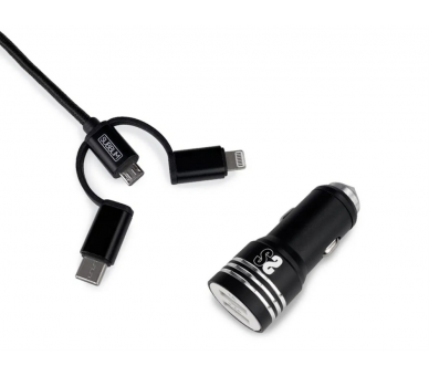 CARGADOR COCHE SUBBLIM ALUM 24A CABLE 3 IN1 BLACK