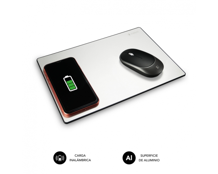 CARGADOR SUBBLIM MOUSEPAD WIRELESS CHARGER ALUMINUM SILVER 10W