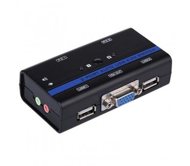 p pdivh2AISENS 8211 Conmutador KVM VGA USB 1U 2PCcable Color negro Para controlar dos CPUs con solo una pantalla un teclado y r